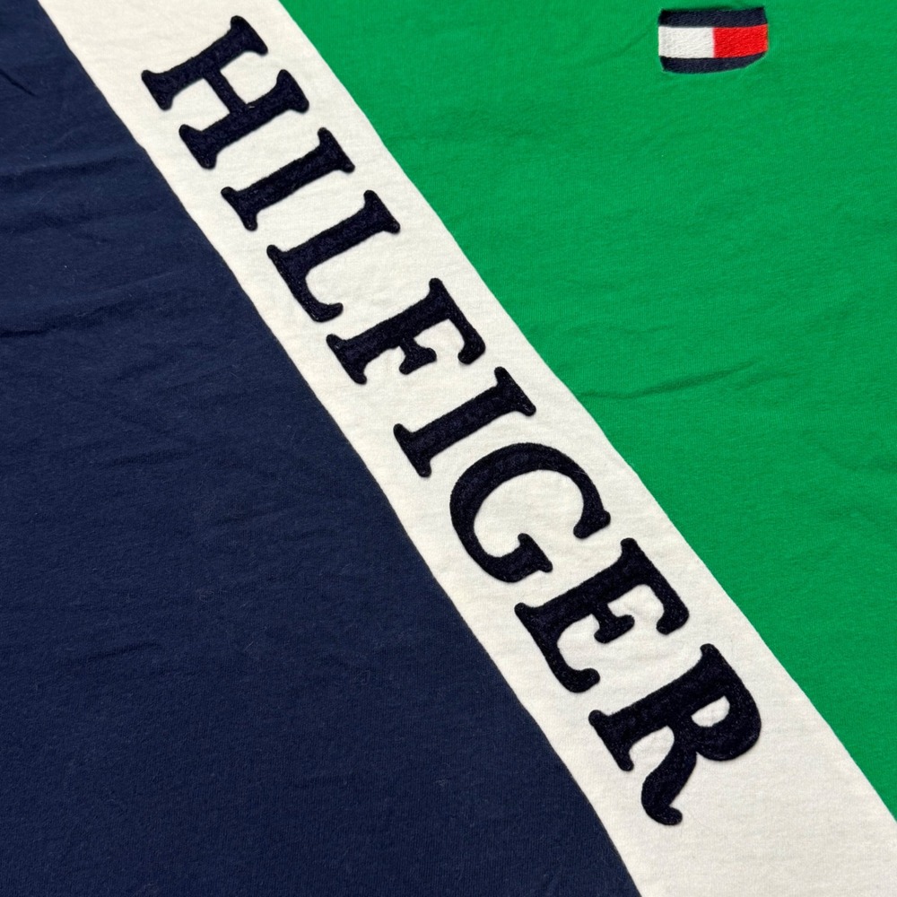 Tommy Hilfiger Green Navy Colorblock Hilfiger Graphic T-Shirt Mens Large Preppy - Picture 3 of 9